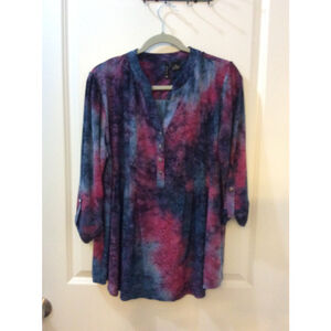 Women's New Directions Curvy Tunic 2X Blue Pink Tie-Dye